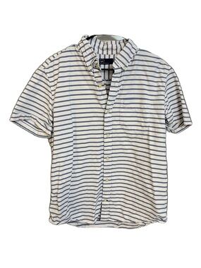 GAP Short-Sleeve Button-Down Shirt - White with Light Blue Stripes
